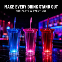 Nouveauté : Gobelet à double paroi de 16 oz avec lumière LED clignotante, couvercle en forme d'arc avec paille et couvercle