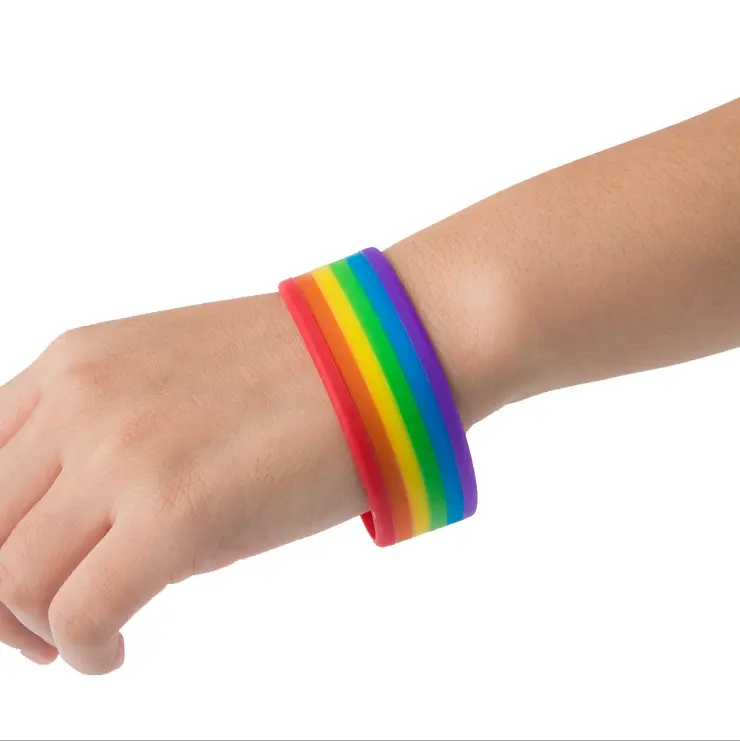Dongguan Silicone Products Support Customized Rainbow Striped Silicone Bracelets / Wristbands for World Cup Aid.