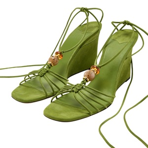 Sandalias de cuña metálicas doradas para mujer al por mayor, con <span class=keywords><strong>tiras</strong></span>, cordones, pedrería, tacones altos, sexys, para fiesta de verano, zapatos de moda - Product Image 5