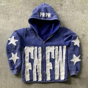 Custom logo Heavyweight Cropped Zipper <b>Vintage</b> Acid Wash <b>Zip</b> <b>up</b> Distressed Embroidery Patched <b>Hoodie</b> - Product Image 4