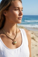 Collier personnalisé en acier inoxydable plaqué or PVD avec pendentif cœur, chaîne cubaine, fermoir à bascule, étanche et hypoallergénique