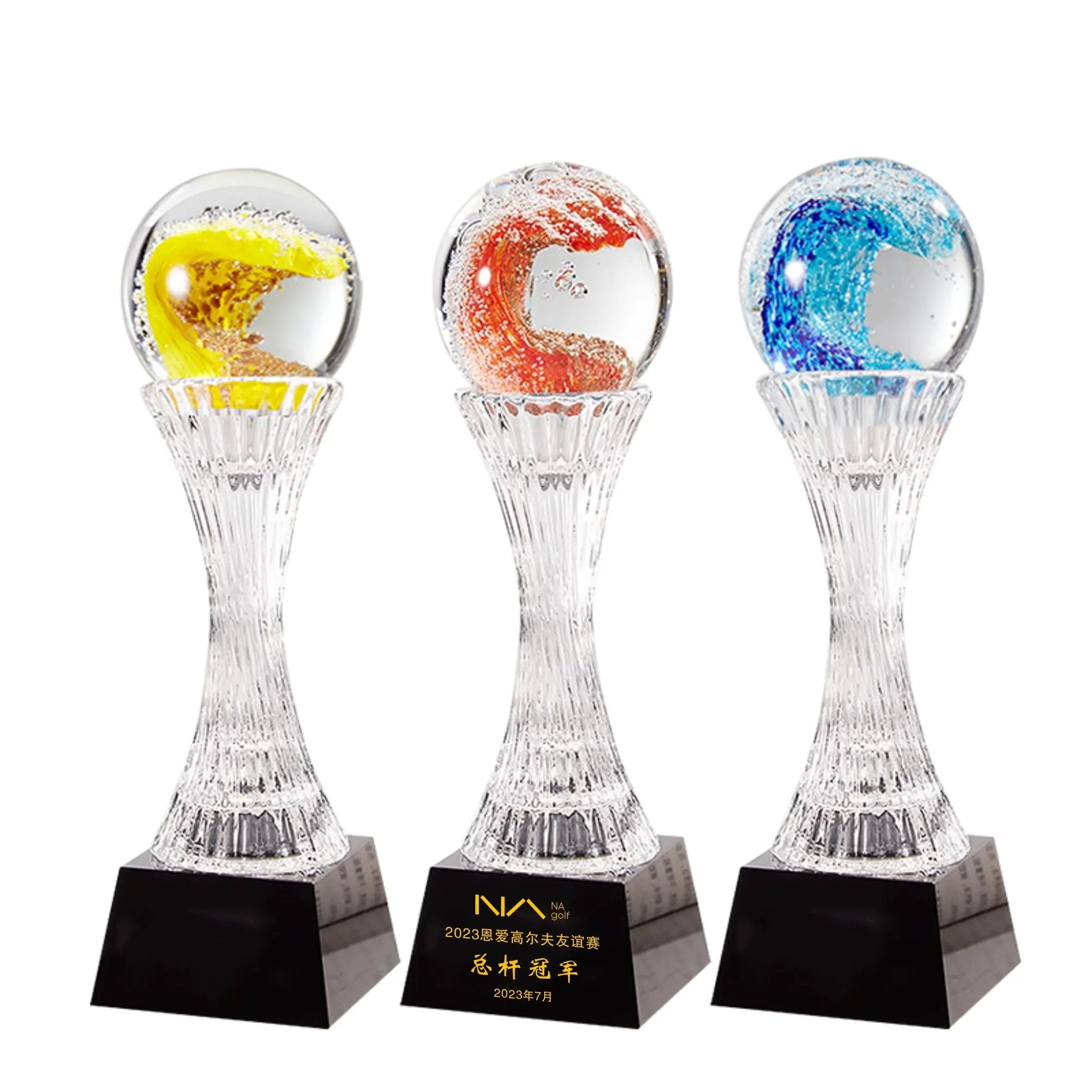 Trophée de récompenses en cristal de vague colorée de nouveau design pour des cadeaux de souvenir