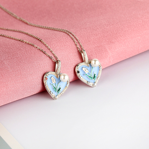 Collar de esmalte de plata 925 con corazón inspirado en Art Deco, cuentas micropavé, joyería informal de negocios, diseño de <span class=keywords><strong>cierre</strong></span> de anillo de primavera - Product Image 4