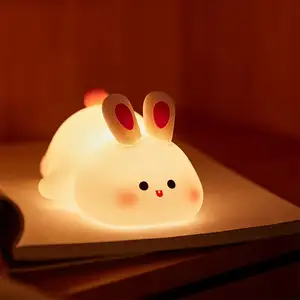 Yatak odası başucu lambası sevimli silikon gece lambası kısılabilir Light Up Bunny gece lambası şarj edilebilir tavşan gece lambası çocuklar için