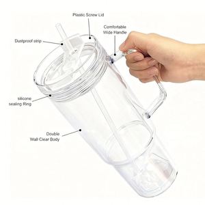 Vaso Acrílico Personalizado con Logotipo de 40 Oz, con Asa y Pajita, Preperforado, Doble Pared, Antiderrames, Transparente, para Manualidades con Purpurina y Globos de Nieve - Product Image 3