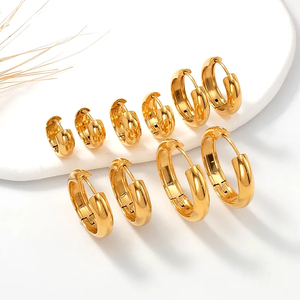 Wholesale Classic Fine Minimalist Stainless Steel Huggie <strong>Ear</strong> <strong>Rings</strong> Tarnish-Free 18K <strong>Gold</strong> Plated Waterproof Fashion Hoop Earrings - Product Image 4