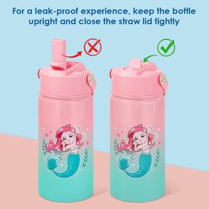 Botella <span class=keywords><strong>de</strong></span> <span class=keywords><strong>Agua</strong></span> Infantil <span class=keywords><strong>de</strong></span> Acero Inoxidable 304, Aislada al Vacío, Antiderrames, con Pajita y Tapa Abatible, 12oz, Venta al Por Mayor - Product Image 3