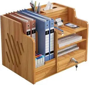 4 Ebenen Office Wood Desktop Organizer liefert Aufbewahrung sbox Tabletop Binder Folder Letter Trays Bambus