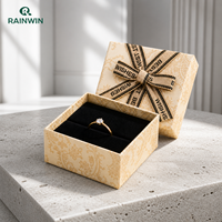 Caja de Regalo de Anillo de Papel Rígido con Lazo e Inserto de Terciopelo, Empaque Personalizado con Logotipo para Joyería de Boda y Compromiso, Venta al Por Mayor