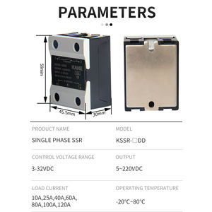 KANE Relé de Estado Sólido Monofásico, Relé de Estado Sólido sin Cubierta, 10A, 25A, 40A, 3-32V CC a 5-200 VCC - Product Image 3