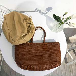 EMG6242, bolso grande con asa superior y cordón para hombro, bolsos de señora tejidos de piel de vaca de ratán Bali, bolsos trenzados de cuero genuino para mujer - Product Image 3