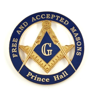 Emblema Metálico para Automóvil de los Masones, Dorado y Azul, <span class=keywords><strong>Príncipe</strong></span> Hall, Masones Libres y Aceptados, Emblema Masónico para Automóvil - Product Image 1