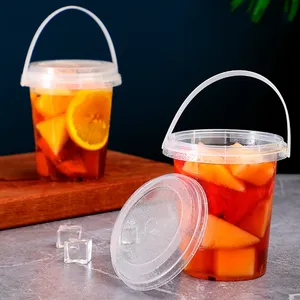 100% новый материал одноразовые 1000 мл фруктовый чай ведро пищевой пластиковый фруктовый стакан с ручкой и крышками