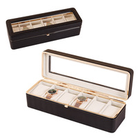 Boîte à montres en cuir PU à 6 emplacements avec fenêtre transparente, étui de rangement et de présentation de luxe pour montres