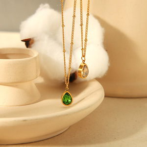 Teardrop Pendant <b>Necklace</b> Gold Plated Zircon Stone Bezel Setting Everyday Wear Women's Jewelry - Product Image 2