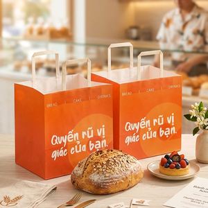 Bolsa de Papel para Panadería y Cafetería, Personalizada, Impresa con Offset, Desechable, Ecológica, Biodegradable, Reciclable, con Asas Planas - Product Image 4
