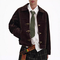 Veste courte unisexe en daim Maillard rétro vintage avec boucle avion et coutures déstructurées