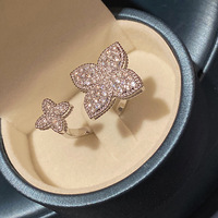 POP bunga ganda desain daun zirkonia disesuaikan cincin terbuka mode tidak pudar Zircon Emas bunga cincin berlian wanita hadiah perhiasan