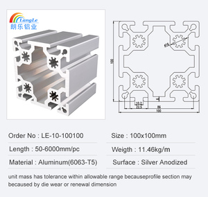 Profil industriel anodisé robuste 100*100 Profil en alliage d'<span class=keywords><strong>aluminium</strong></span> de 100mm Profil d'extrusion de barre en <span class=keywords><strong>aluminium</strong></span> à <span class=keywords><strong>tube</strong></span> creux <span class=keywords><strong>carré</strong></span> - Product Image 3