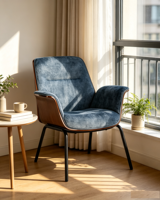 Fauteuil pivotant moderne en contreplaqué courbé, fauteuil de salon luxueux rembourré, pieds en métal noir pour salle à manger, salon, hôtel, bureau, café