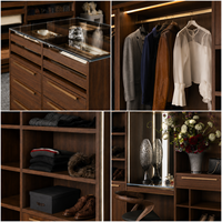 Système de dressing de luxe avec finition grain de bois, penderie intégrée et coiffeuse pour chambre à coucher