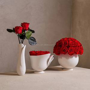 Arrangement en forme de dôme <span class=keywords><strong>VASE</strong></span> rond en porcelaine Eternal Forever Eternity <span class=keywords><strong>Rose</strong></span> fleur préservée - Product Image 4