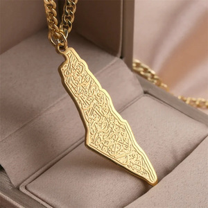 SC New Mạ Vàng Vòng Cổ Đôi Đánh Bóng Israel Palestinian Cờ Bản Đồ Vòng Cổ Thép Không Gỉ Vòng Cổ Quà Tặng Cho Phụ Nữ Người Đàn Ông - Product Image 1