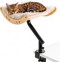 Lit pour chat à fixer sur le bureau, lit en contreplaqué avec coussin en peluche lavable, hamac pour chat à fixer sur la table sans perçage pour chats d'intérieur