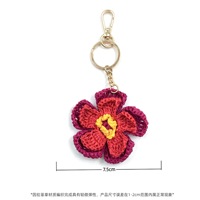 Gantungan Kunci Bunga Raffia Boho Dua Lapis Buatan Tangan Anyaman Bunga Dua Lapis untuk Hiasan Tas