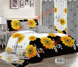 Lençol de cama de algodão com 12 peças, duvet capa de luxo com cortina e conjunto de cama combinando