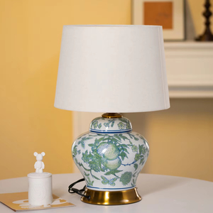 Màu Xanh Lá Cây Sứ Gốm Gừng Jar Đèn Với Vải Bóng Râm Mộc Mạc Đèn Bàn Cho Trang Trí Nội Thất Thân Thiện Với Môi Điện Powered - Product Image 2