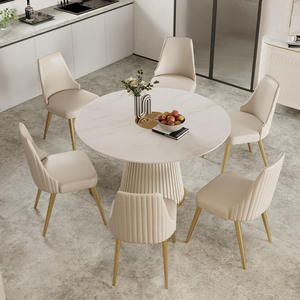 <span class=keywords><strong>Tavolo</strong></span> da Pranzo <span class=keywords><strong>Rotondo</strong></span> Moderno di Lusso con Piano in Ardesia e Gambe in Metallo, con Sedie per Piccoli Appartamenti - Arredamento Sala da Pranzo Impermeabile - Product Image 4