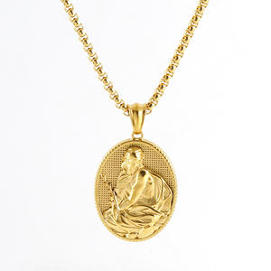 ヨーロッパとアメリカのパーソナリティメンズゴッドファーザーフィギュアペンダントネックレス18Kゴールドチタンスチールヴィンテージヒップホップネックレス - Product Image 3