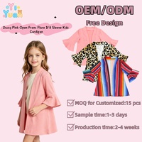 Cardigan en tricot pour filles, rose poudré, à manches 3/4, coupe évasée, doux et extensible, pour le printemps