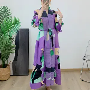 Baju Festival Ramadan Wanita Timur Tengah, pakaian kasual gaya Barat dengan gaun lipatan cetak dan gaun Outlet pabrik elegan