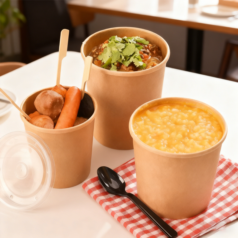 Custom Take Away Food Kraft Paper Soup Bowl Cup Container With PP Lid for Hot Soup Ice Cream Disposable Biodegradable Cup