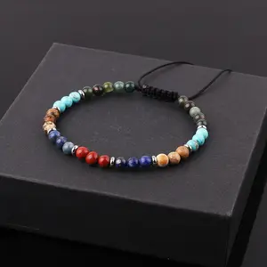 Nouveau à la mode 4mm Chakra Perles <span class=keywords><strong>Macramé</strong></span> <span class=keywords><strong>Bracelet</strong></span> JBS12539 Réglable Naturel Zircon Pierre Or En Acier Inoxydable Boule Motif - Product Image 5
