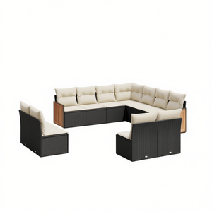 Ensemble de salon de jardin en rotin blanc crème et noir, 10 places, mobilier d'extérieur, design contemporain, résistant aux intempéries, panneaux en teck - Product Image 1