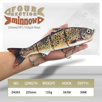 Leurre de pêche articulé en plastique de haute qualité, 255 mm, 148 g, appât de simulation multi-sections, appât multi-segments, appâts durs artificiels