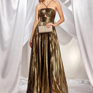 Robes de soirée sexy pour femmes, à col suspendu, sans manches, dos nu, plissées, tendance - Product Image 1