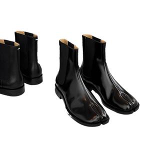 Botas de tobillo elásticas de media pantorrilla de piel de vaca pulida con punta dividida, estilo pezuña de cerdo/caballo, novedad 2026 - Product Image 5