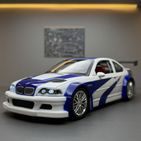 Voitures miniatures moulées sous pression 1:24 BMW M3 GT RE46 en alliage avec son et lumière, portes ouvrables, jouets décoratifs en métal, voiture ancienne pour garçon