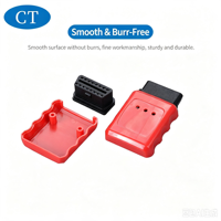 Conector OBD2 para Automóvil, Cabezal Macho en Ángulo de 90 Grados con Carcasa de Diagnóstico Roja, Conector Rojo de 90 Grados