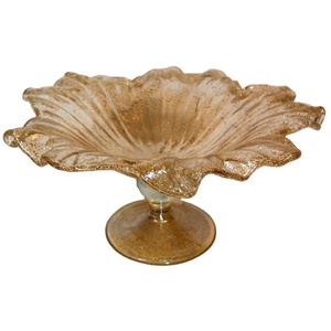 Tammaro Home's High Quality Italian <b>Glass</b> Craft Universo Decorative Piece in Gold Honey Color Fused Technique with Footed Stand - Product Image 1