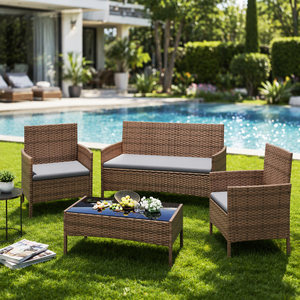 SUNYARD Juego de Muebles de Jardín para Patio o Terraza, 3 Piezas, <span class=keywords><strong>Sillas</strong></span> de Mimbre de Ratán PE con <span class=keywords><strong>Mesa</strong></span>, Muebles de Exterior para Jardín (Marrón/Beige) - Product Image 2