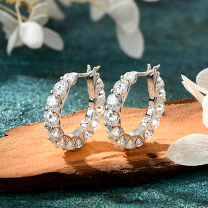 Luxury <strong>Hoops</strong> Sparking Full 3mm 4mm Moissanite Earrings Solid <strong>Silver</strong> 925 <strong>Huggie</strong> Wedding Engagement Jewelry Gifts for Women - Product Image 4