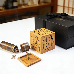 Bamboo Incense Burner Laser Engraved Aromatherapy <b>Diffuser</b> Hand Made Gift Box For <b>Tea</b> Room Home Decoration - Product Image 3