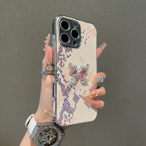 2025 Sang Trọng Mạ Điện Màu Hồng Mô Hình Con Rắn Bướm Thạch Long Lanh Sáng Bóng TPU PC Trường Hợp Điện Thoại Cho Iphone 13 14 15 16 Pro Max - Product Image 5