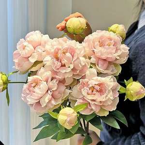 38X16CM Vase En Céramique Décor Floral Artificiel Avec 5 Pcs Fleurs De Pivoine Bureau À Domicile Fabriqué À La Main Décoratif Dropshipping DDP - Product Image 4