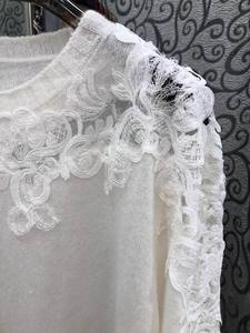 Maglioni di moda autunno inverno 2025 donna Crochet con fiori di <span class=keywords><strong>pizzo</strong></span> ricami manica lunga lana misto <span class=keywords><strong>maglia</strong></span> <span class=keywords><strong>bianco</strong></span> giallo maglioni - Product Image 4